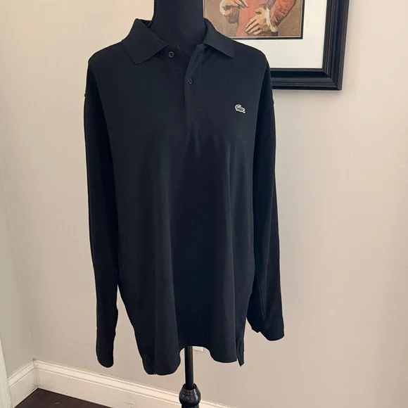 Lacoste Long Sleeve Polo Shirt Mens XL Size 7 Black Pique Classic Logo - Picture 3 of 10